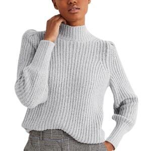 Boden High Neck Fluffy Ribbed Chunky Knit Gray Sweater Size 6